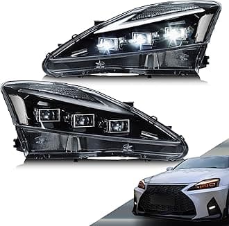 Projector LED Headlights Compatible with Lexus IS250/IS250C IS350/IS350C IS220d 2006-2012, ISF 2008-2014 w/Star-up Blue Lighting w/Sequential, Clear Reflector