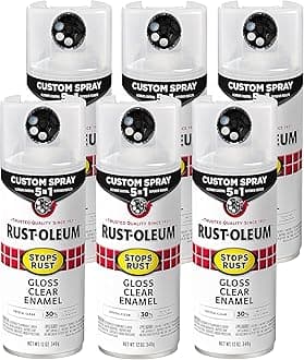 Rust-Oleum 376885-6PK Stops Rust Custom Spray 5-in-1 Spray Paint, 12 oz, Gloss Clear, 6 Pack
