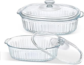 M MCIRCO 4-Piece Glass Casserole Baking Dish, Set of 2 Serving Dishes With Lids, Baking Dishes for Oven, 1.9 Qt and 3 Qt