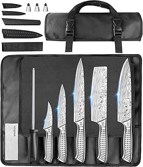 Kitchen Knife Set, 10 Pcs Japanese Stainless Steel Knife Sets for Kitchen with Oxford cloth storage bag with Knife Sharpening Rod, Dishwasher Safe, For Outdoor