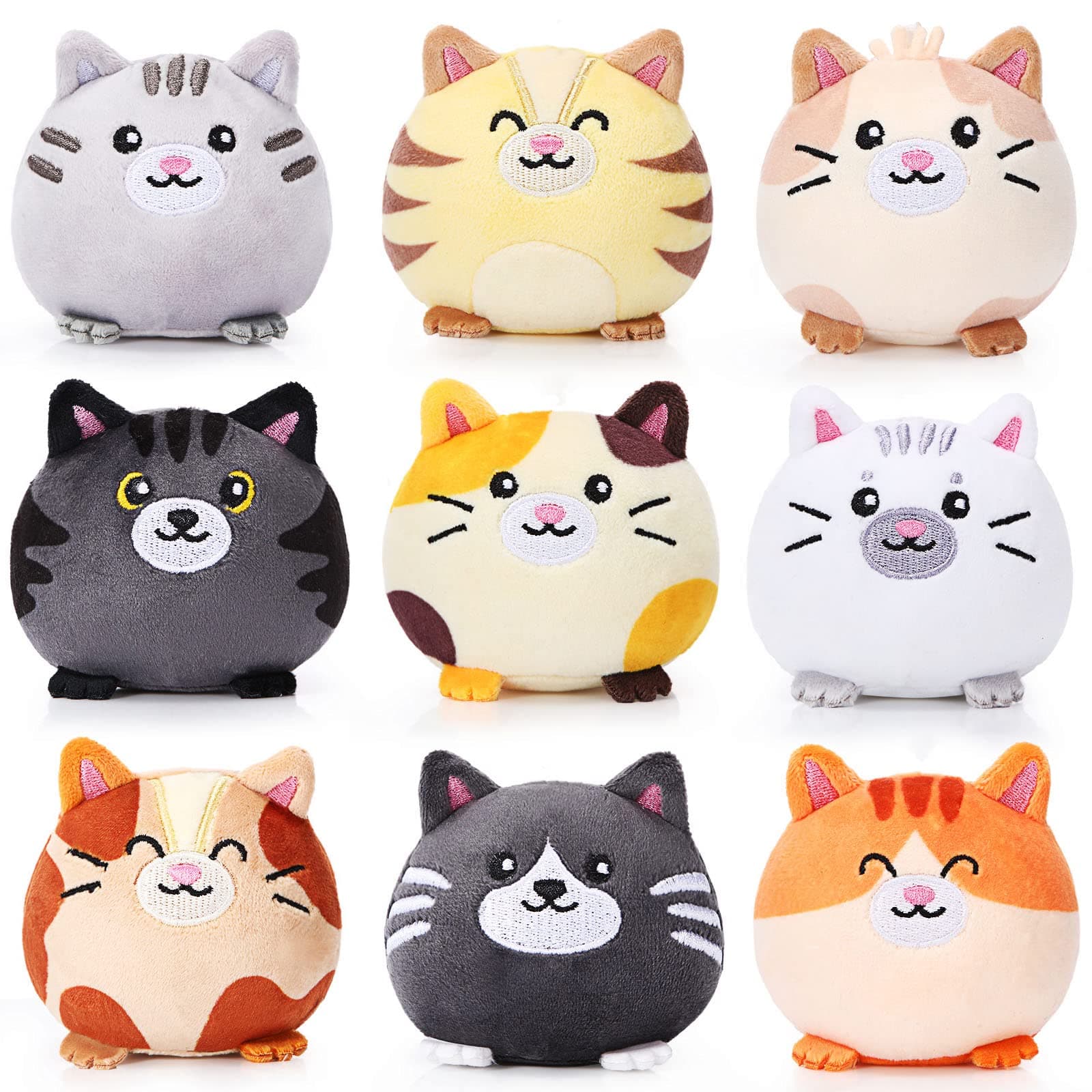 Libima 9 Pcs Mini Stuffed Animals Bulk Adopt a Pet Party Favors 3.15 Inch Small Plush Keychains Cute Ornaments Toys for Baby Shower Birthday Gift Bags Fillers Easter Basket Stuffers(Cat)