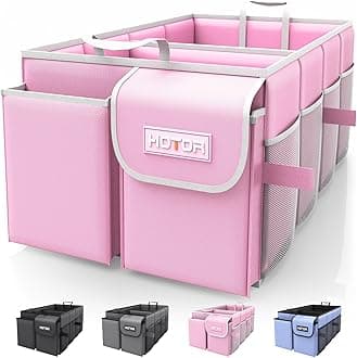 Foldable Trunk Organizer - SUV & Sedan Compatible, 2 Compartments, Pink, 23.6"14.2"10.6" Sturdy Car Organization for Accessories, Tools, Sundries