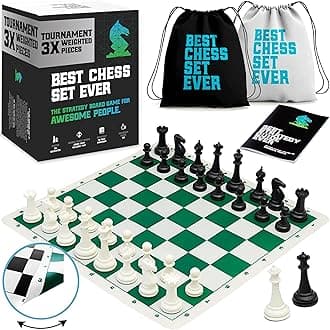 Best Chess Set Ever 3X Tournament Chess Set with Staunton Triple Weighted Pieces (10.3 cm King) for Adults & Kids – Foldable Roll-up Double-Sided 50x50 cm Silicone Board Mat, Ideal for gifting