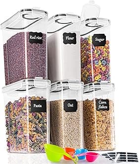 GoMaihe Airtight Food Storage Containers with Lids: 2.5LX6 Pcs Plastic Food Containers | Kitchen & Pantry Organizers and Storage for Cereal, Flour, Sugar, Snacks | Includes Spoons, Labels, Marker
