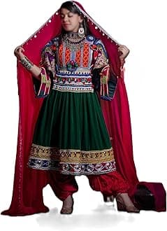 Afghan Triditional Dress,Gand e Afghani (Short Kochi) گند افغانی کوتاه کوچی Gand e Afghani - Two Piece Party Wedding Traditional Silk velvet fabric Medium size magenta and green