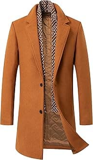 PRIJOUHE Men's Wool Coat Hoodie Long Trench Coat Cotton Casual Woollen Overcoat Jacket