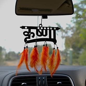 Car Hanging Accessories Interior - Elegant Dream Catcher for Car - Charm for Auto Decor - Stylish Handmade Ornament for Rear View Mirror Decoration - Orange Krishna