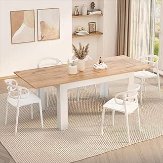 Easy, Extendable Dining Table, 55.1(86.6) x35.4 in, Rustic Oak and Ashwood White, Made in Italy