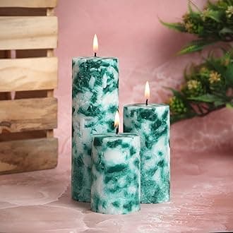 PROSPERRO LUMO by Parkash Candles Set of 3 Fragrance Pillar Candles Marble Finish (Green Apple) ,Wax
