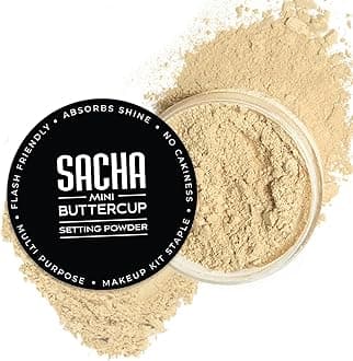 Sacha BUTTERCUP Light Mini Setting Powder. No Ashy Flashback. Blurs Fine Lines and Pores. Loose, Translucent Face Powder to Set Makeup Foundation or Concealer. For Light to Medium Skin Tones, 0.35 oz.