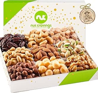 NUT CRAVINGS - Easter Mixed Nuts Gift Basket in White Gold Box (9 Assortments) Treats for Adults, Food Arrangement, Healthy Snack Care Package, Kosher
