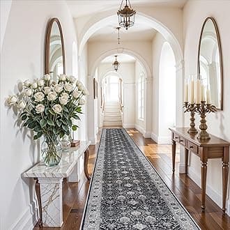 Hallway Washable Runner Rug - 3x20 Kitchen Rugs Entryway Rug Long Runner Vintage Soft Floor Mat Non Slip Indoor Farmhouse Carpet for Bathroom Living Room Bedroom (3 X 20, Black)