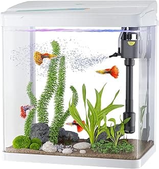 PONDON Betta Fish Tank, 3 Gallon Glass Aquarium, 3 in 1 Fish Tank with Filter and Light, Desktop Small Fish Tank for Betta Fish, Shrimp, Goldfish (White, 3Gallon)