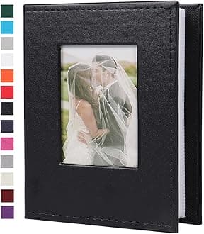 RECUTMS 4x6 Small Photo Album, Mini Photo Book with Leather Cover with Front Window, 26 Sheets Holds 52 Photos, Artwork or Postcards for Wedding, Family,