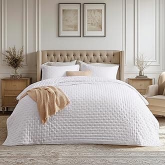 Bedsure Quilts Queen Size - Bright White Bedspread Queen Size & Lightweight Comforter, Modern Coverlet with Clover Pattern, Ultra Soft All-Season Bedding, 90 x 96 Inches | Stitch-Free Quilting, Lightweight, Summer Bedding Set, Machine Washable, Pet-Friendly