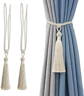 Curtain Tiebacks Handmade Rope Tassel Tie Backs Pair Curtain Holdbacks Curtain Liner Ties for Office Home Decorative Drapery Set of 2 (Beige, 2)