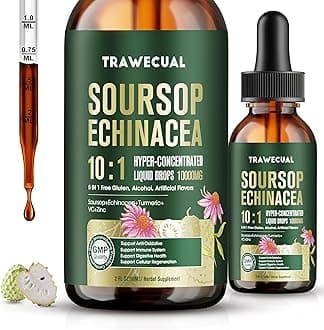 Soursop Bitters Liquid - Soursop Leaves & Fruit, Echinacea, Vitamin C, Turmeric, Zinc -10X Concentrated for Immune Support, Digestive Health, Antioxidant & Cell Support, 2 FL OZ