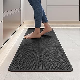 Kitchen Mats for Floor, Super Absorbent Kitchen Rugs Non Slip Washable, Soft Imitation Linen Braided Kitchen Runner Rug, Standing Mat Sink Mat, Easy to Clean, Black 17x47