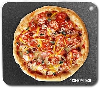 VEVOR Pizza Steel, 14" x 14" x 1/4" Pizza Steel Plate for Oven, Pre-Seasoned Carbon Steel Pizza Baking Stone with 20X Higher Conductivity, Heavy Duty Rustproof Pizza Pan for Outdoor Grill, Indoor Oven