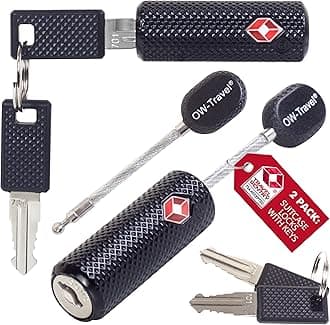 OW-Travel TSA Approved Luggage Locks Suitcase Locks with Keys (2 Pack Black) Flexible Cable Travel Padlock Bag Small Padlock. Luggage Padlocks for Suitcases. Mini Wire TSA Suitcase Padlocks with Keys