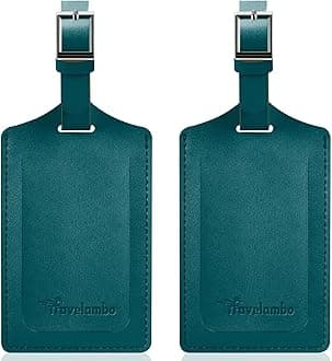 Travelambo Luggage Tags for Suitcases Faux Leather Privacy Protection 2 Pack Bag Tags Travel Accessories Essential, Summer Green