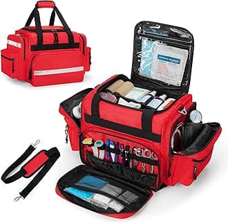 Damero Professional Medical Bag Empty, First Responder Trauma Bag with Detachable Dividers for Home Health Care, EMT, EMS, Red