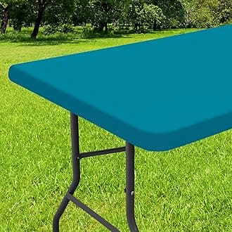 Smiry Rectangle Tablecloth, Elastic Fitted Flannel Backed Vinyl Tablecloths for 5ft Folding Tables, Waterproof Wipeable Table Covers for Indoor, Outdoor, Picnic and Camping (Turquoise, 30"x60")