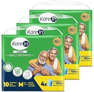 KareIn Classic Adult Diaper Pants, Medium 75 - 100 Cm (30"- 40"), 30 Count, Unisex, Leakproof, Elastic Waist, Wetness Indicator, Pack of 3