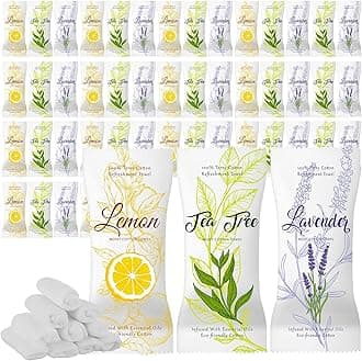 VitalCozy 240 Pcs Moist Cotton Towel Moist Towelettes Individually Wrapped Scent Disposable Face Towel 8.6'' x 8.6'' Hot/Cold Moistened Cleansing Wipes, Lemon Tea Tree and Lavender Scent (White)
