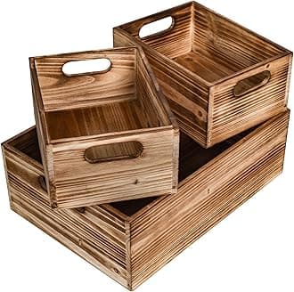 Wooden Crates with Handles for Display,Home Organizer, wooden crate set for Pantry organizer Storage, Closet, Arts & Crafts,decorative box, Wood Rustic Decor Farmhouse Boxes,storage boxset of 3 Brown