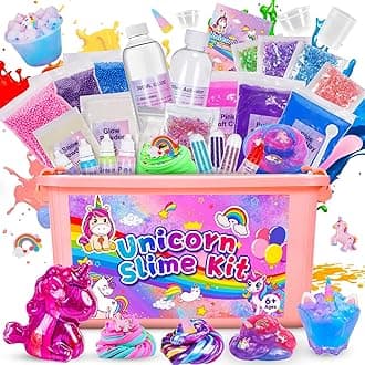 Unicorn Slime Kit, Slime Making Kit Toys for 6 7 8 9 10 11 12 Year Old Girls Craft Kits for Kids 6 7 8 9 10 11 12 Year Old Girl Gifts Easter Gifts for Kids Make Your Own Ice Cream Slime Set