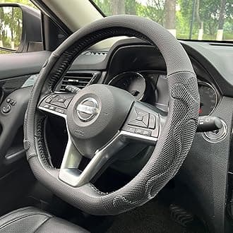 PINCTROT D Shaped Comfy Grip Steering Wheel Cover, Anti-Slip Design, Flat Bottom 14.5-15 Inch(Silicone Black)