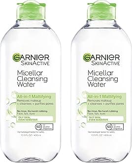 Garnier Micellar Water for Oily Skin, Facial Cleanser & Makeup Remover, Mattifying, For All Skin Types, Vegan, Cruelty Free, 13.5 Fl Oz (400mL), 2 Count