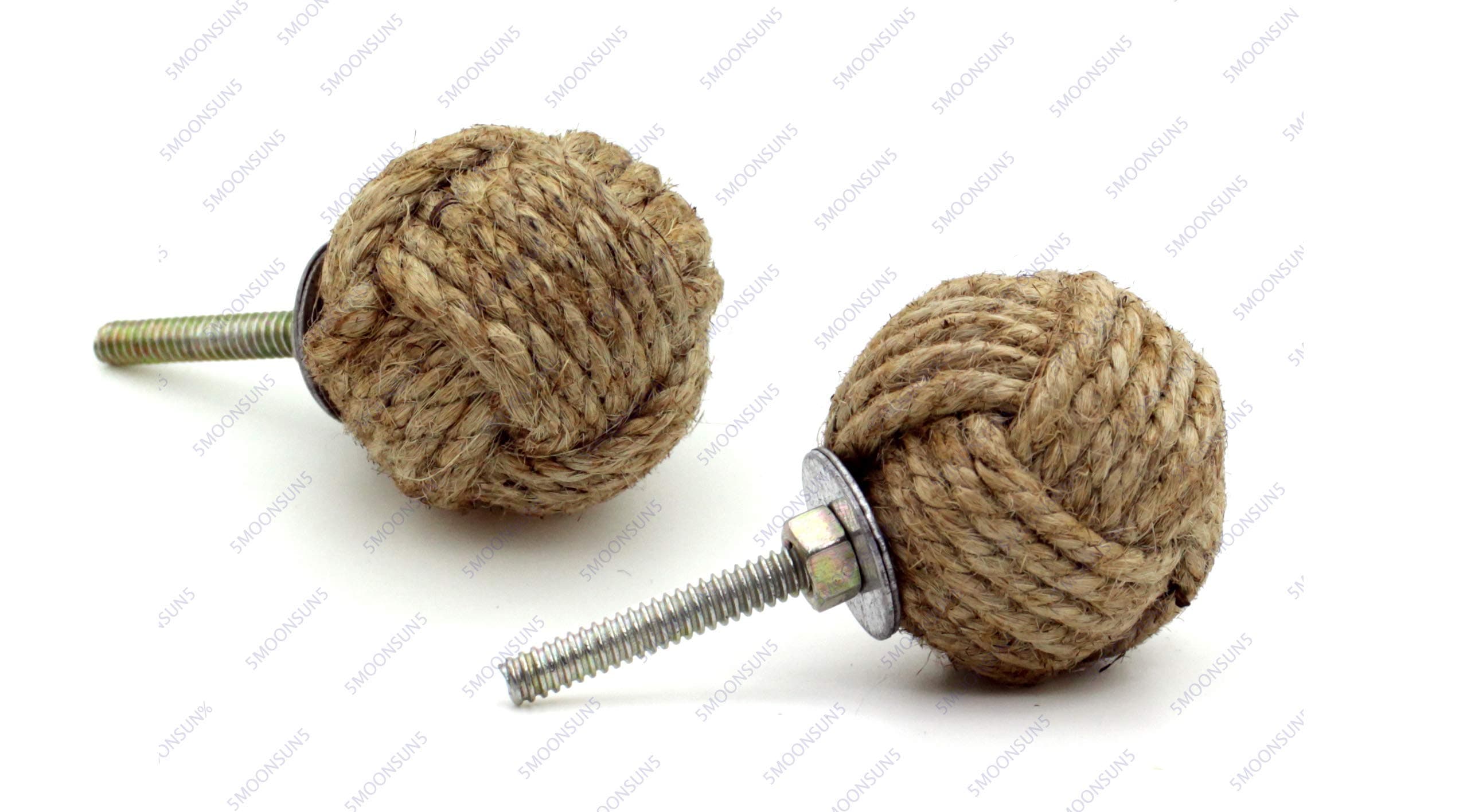 Jute Rope Knot Drawer Pulls and Push Handle Knobs for Cabinets, Wardrobes & Kitchen Cupboards Nautical Decor, 35 mm (Pack of 2)