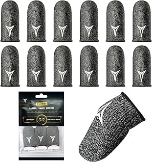 12 Pack Gaming Finger Sleeves for Mobile Gaming, 0.3mm Silver Fiber, Smooth Operation, Anti-Sweat, Extremely Thin, Finger Sleeves Fit Mobile Phone Tablet Devices(Black)