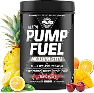 PMD Sports Pump Fuel Ultra Medium Stim - Premium Pre Workout Powder & Muscle Pump, Greater Focus, Endurance & Recovery, Premium Creatine, Arginine & Beta Alanine - Island Punch (30 Servings)