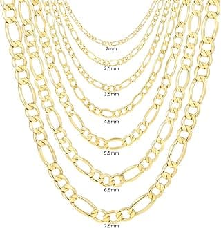Nuragold 14K Real Yellow Gold Figaro Link Chain Necklace 16"-30" (2mm-7.5mm) Italian Jewelry for Men & Women