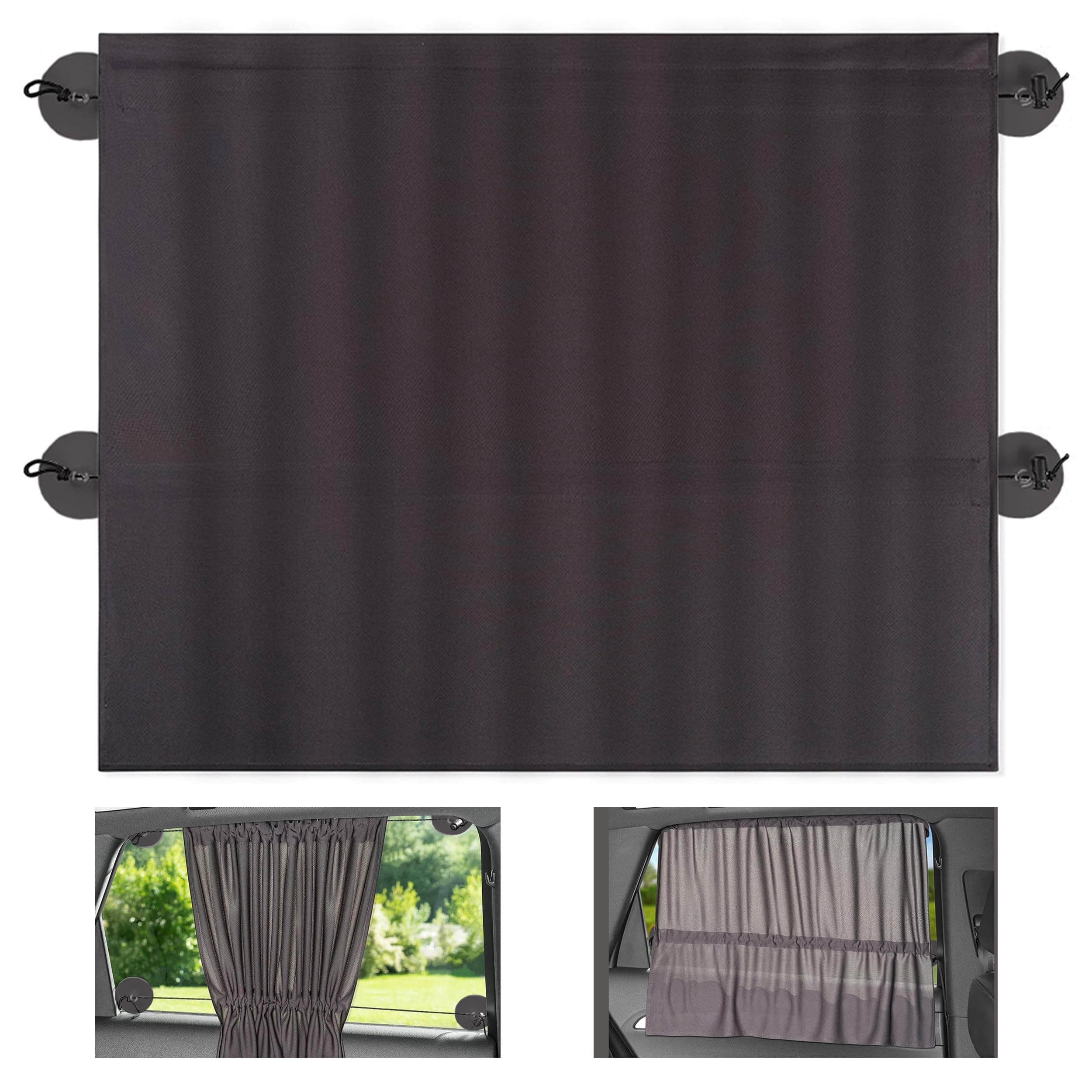 ZambooCar Sun Shade with Curtain Function for Easy Fitting and Closing - Baby UV Protection Heat Protection & Darkening - XXL 68 x 50 cm - Also for Large Side Windows - Dark Grey (Single)