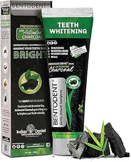BENTODENT TOOTHPASTE Activated Charcoal Toothpaste -Teeth Whitening, Cavity Protection - Natural Toothpaste, No Fluoride & No SLS (100 Grams)