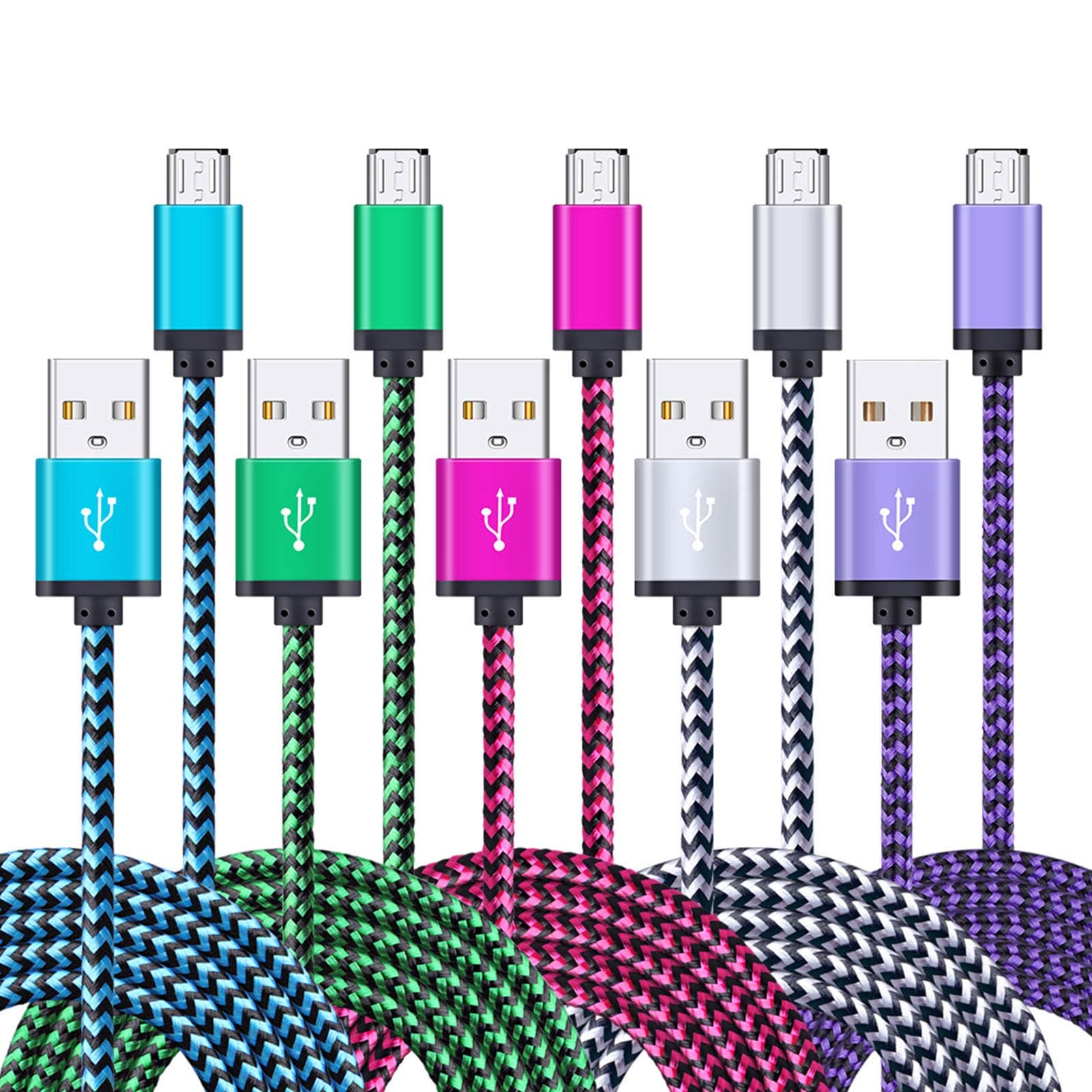 Micro USB Charger Cable, 5-Pack 6ft Micro USB Cable Cord Braided Fast Charging Phone Charger for Samsung Galaxy J3 J7 S6 S7 Edge, Tablet, LG stylo 2/3 LG G3 G4 K30 K20 Plus, Old Kindle 7 8 10