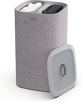 Tota 60 liter/15.8 gallon Laundry Hamper Separation Basket with lid, 2 Removable Washing Bags with Handles- Gray