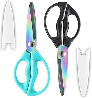 MHS12 Kitchen Scissors with Sheath, 2-Pack 9' Rainbow Titanium Heavy Duty Cooking Scissors, Stainless Steel Meat Cutting Shears, Dishwasher Safe for Chicken, Seafood, Herbs