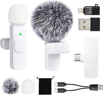 USB C Wireless Lavalier Microphone for Android Phone Tablet iphone ipad PC Mini Lapel Mic Content Creator Mics for Vlogging Video Recording Tiktok Podcast Interview Usbc Clip on Microphones White