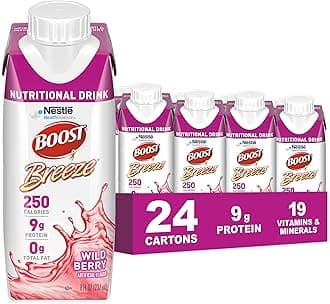 BOOST Breeze Clear Nutritional Drink - 250 Calories - 19 Vitamins & Minerals - 9 g Protein – Fortified with Vitamin A & Zinc - Wild Berry Flavor - 8 fl oz (Pack of 24)