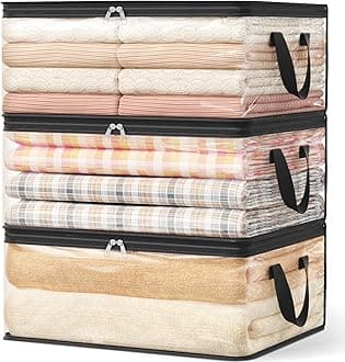 Lifewit 3 Pack Clear Clothes Storage Bags, 35L Plastic Blanket Vinyl Foldable Moving Bags with Zipper, Closet Organizers and Storage Containers for Bedding, Duvet, Pillow
