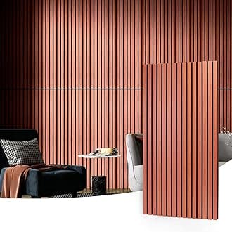Art3d 2 Wood Slat Acoustic Panels for Wall and Ceiling - 3D Fluted Sound Absorbing Panel with Wood Finish - Cherry