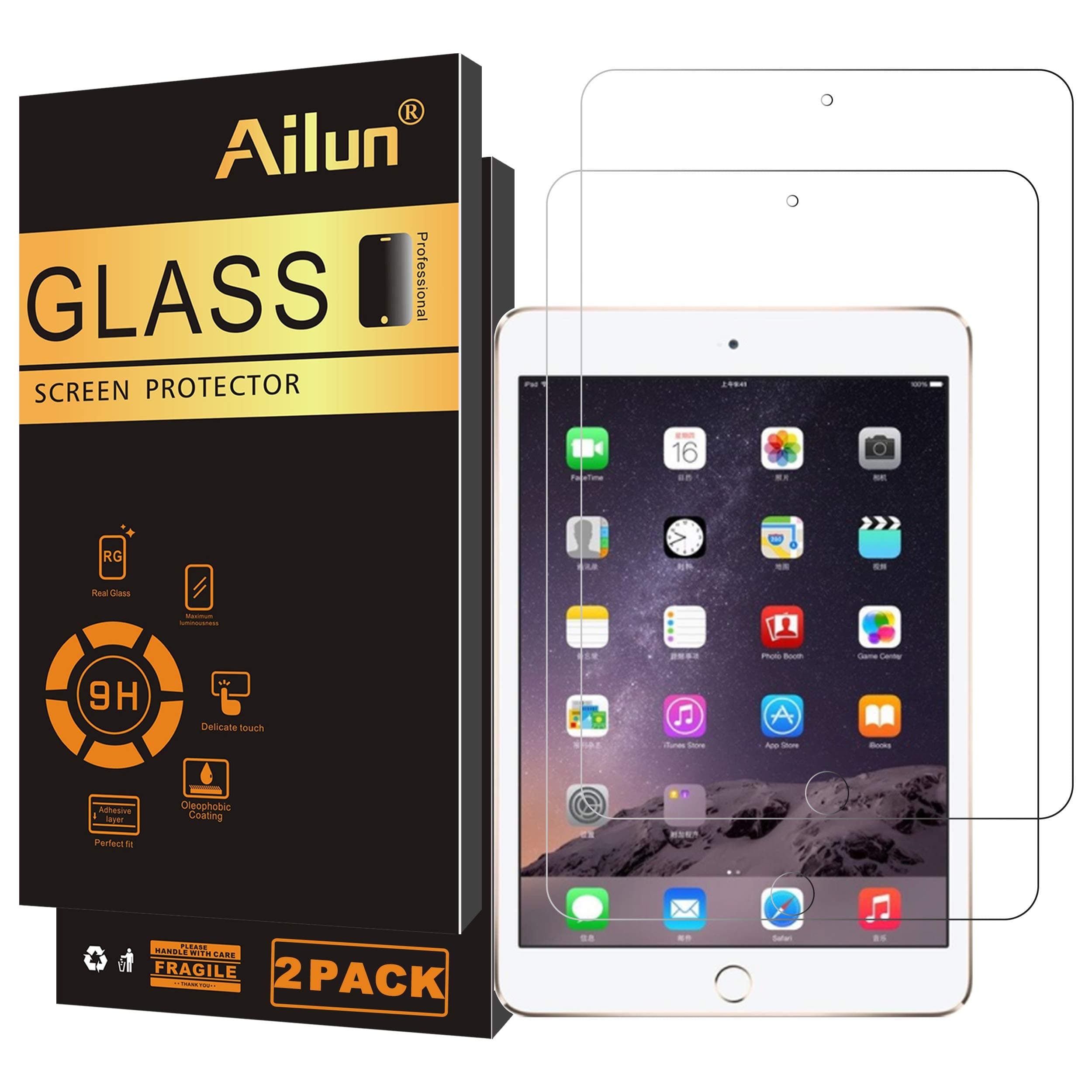Ailun Screen Protector for iPad Mini 1 2 3 Tempered Glass 9H Hardness 2Pack Compatible with Apple iPad Mini 1 2 3 Ultra Clear 2.5D Edge Anti Scratch Case Friendly