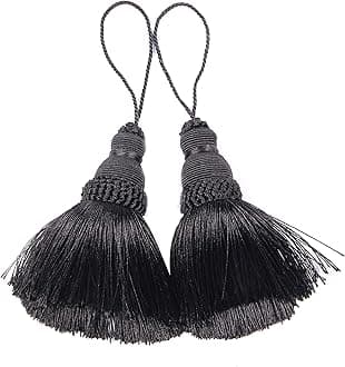 BEL AVENIR Black Tassels Key Tassel with Loops Handmade Craft Charms DIY Accessories Elegant Soft Making Curtain Home Decoration (Black, 2 pcs)