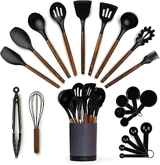 Silicone Kitchen Utensils Set & Holder: Silicone Cooking Utensils Set - Kitchen Essentials for New Home & 1st Apartment Kitchen Set - Silicone Spatula Set, Cooking Spoons for Nonstick Cookware