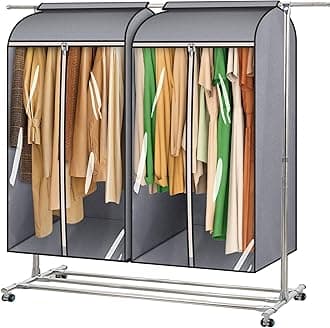 MISSLO 43" Hanging Garment Bags for Storage Well Sealed Clothes Dust Cover with Large Clear Window and 3 Zippers Opening for Suit Coat Closet Rack(Frameless),2 Packs